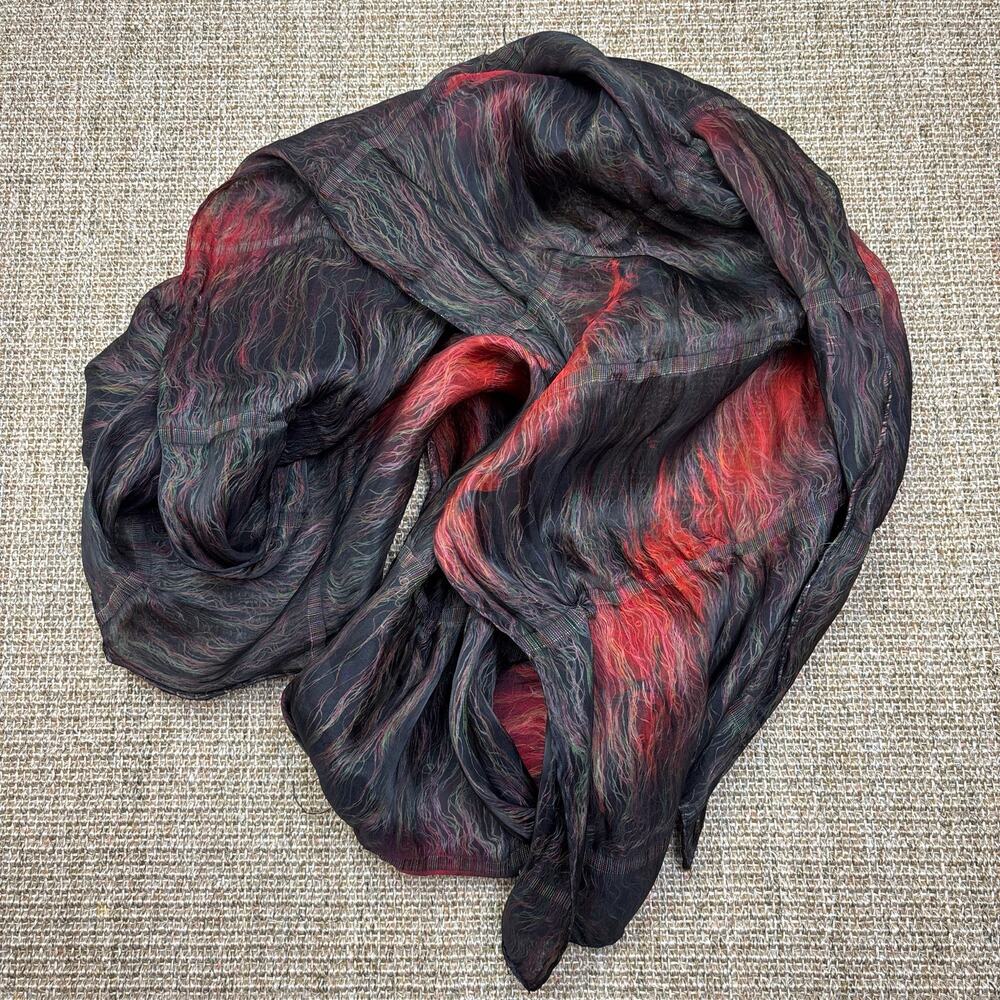 🔥 Sheer Chiffon Scarf | Black & Red Flame Swirl Print